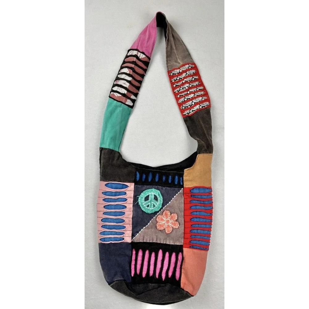 Patchwork Slouch Shoulder Bag Boho Hippie Festival Hobo Purse